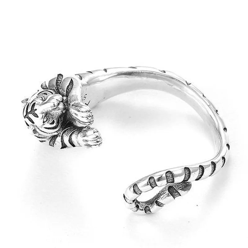 Trendy Zodiac Animal Tiger Ring For Men Jewelry Domineering Tiger Design Male Index Finger Ring Adustable Accessories