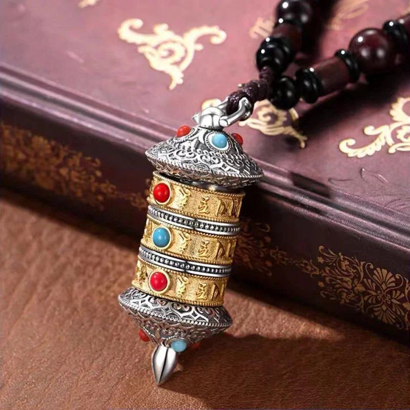 Vintage Prayer Wheel The Six Character Great Bright Mantra Mezuzah Pendant For Men Jewelry Trendy Amulet Necklace Women Gift