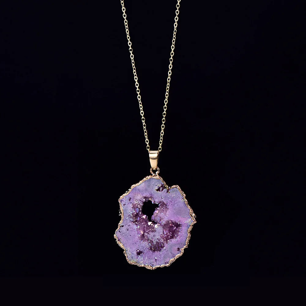 Natural Irregular Agate Charms Geode Quartz Slice Crystal Druzy Pendant Necklace DIY Jewelry Making Natural Agate Slice Necklace