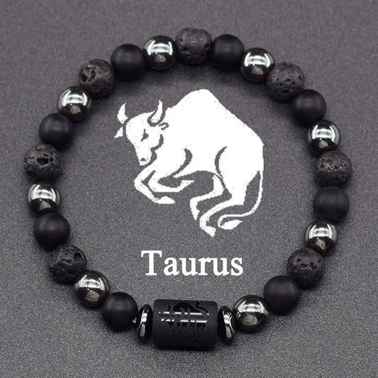 12 Zodiac Sign Bracelet Homme Constellation Bangle Natural Yellow Tiger Eye Stone Hematite Cancer Virgo Leo Libra Bracelet Women