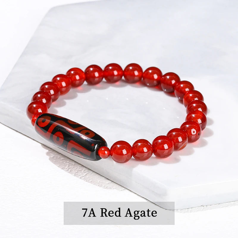 Natural Green Nine Eyes Tibetan Dzi Agate Barrel Beads Bracelet Women Men Retro Healing Buddha Prayer Charm Yoga Jewelry Gift