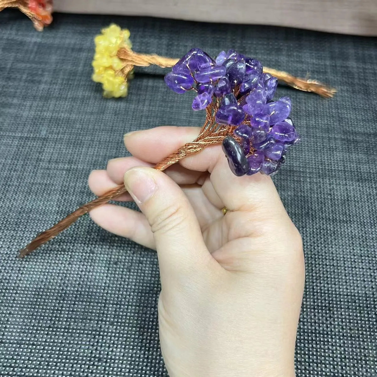 Natural Crystal Money Lucky Tree Amethyst Rose quartz Reiki Healing Fengshui Tree For Wealth And DIY Luck Home Decoration