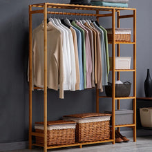 Load image into Gallery viewer, Bamboo Garment Hanging Stand Shoe Rack Display Storage Shelf Portable Closet

