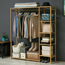 Load image into Gallery viewer, Bamboo Garment Hanging Stand Shoe Rack Display Storage Shelf Portable Closet
