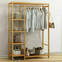 Load image into Gallery viewer, Bamboo Garment Hanging Stand Shoe Rack Display Storage Shelf Portable Closet
