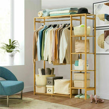Load image into Gallery viewer, Bamboo Garment Hanging Stand Shoe Rack Display Storage Shelf Portable Closet
