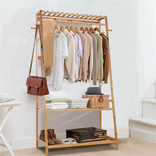 Load image into Gallery viewer, Rail Bamboo Clothes Rack Garment Hanging Stand 3 Tier Storage Shelves Closet
