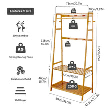 Load image into Gallery viewer, Rail Bamboo Clothes Rack Garment Hanging Stand 3 Tier Storage Shelves Closet
