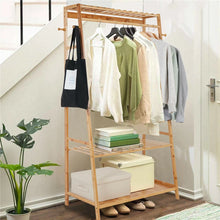 Load image into Gallery viewer, Rail Bamboo Clothes Rack Garment Hanging Stand 3 Tier Storage Shelves Closet
