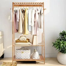 Load image into Gallery viewer, Rail Bamboo Clothes Rack Garment Hanging Stand 3 Tier Storage Shelves Closet
