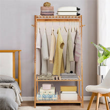 Load image into Gallery viewer, Rail Bamboo Clothes Rack Garment Hanging Stand 3 Tier Storage Shelves Closet
