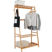 Load image into Gallery viewer, Rail Bamboo Clothes Rack Garment Hanging Stand 3 Tier Storage Shelves Closet
