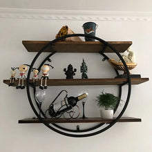 Load image into Gallery viewer, Heavy 3 Tier Decorative Geometric Circle Metal Floating Shelves Rustic Brown
