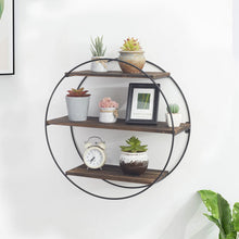 Load image into Gallery viewer, Heavy 3 Tier Decorative Geometric Circle Metal Floating Shelves Rustic Brown
