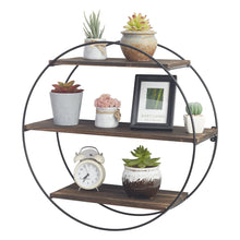 Load image into Gallery viewer, Heavy 3 Tier Decorative Geometric Circle Metal Floating Shelves Rustic Brown
