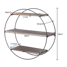 Load image into Gallery viewer, Heavy 3 Tier Decorative Geometric Circle Metal Floating Shelves Rustic Brown
