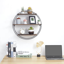 Load image into Gallery viewer, Heavy 3 Tier Decorative Geometric Circle Metal Floating Shelves Rustic Brown
