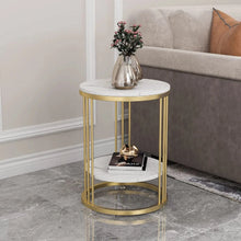 Load image into Gallery viewer, Gold Side End Table, 2 Tier Round Marble Side Table with Storage Shelf Modern
