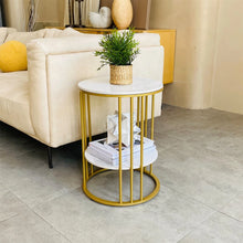 Load image into Gallery viewer, Gold Side End Table, 2 Tier Round Marble Side Table with Storage Shelf Modern
