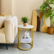 Load image into Gallery viewer, Gold Side End Table, 2 Tier Round Marble Side Table with Storage Shelf Modern
