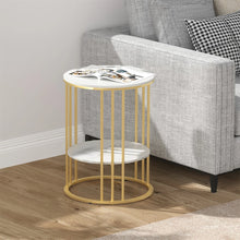 Load image into Gallery viewer, Gold Side End Table, 2 Tier Round Marble Side Table with Storage Shelf Modern
