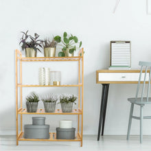 Load image into Gallery viewer, Adjustable Bathroom Kitchen Storage Bamboo 4 Shelves Floor Height Flower Stand
