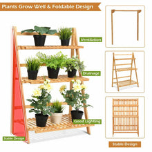 Load image into Gallery viewer, Bamboo Shelf Folding 3 Tier Ladder Book Plant Stand With Hanging Bar Multi Use
