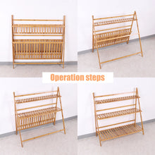 Load image into Gallery viewer, Bamboo Shelf Folding 3 Tier Ladder Book Plant Stand With Hanging Bar Multi Use

