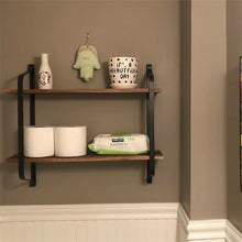 Load image into Gallery viewer, Wall Floating Shelving Unit Living Room Shelf with Dual Layers and Metal Bracket
