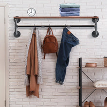 Load image into Gallery viewer, Clothes Rack with Top Shelf Industrial Pipe Wall Mounted Garment Rack Bedroom
