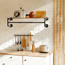Load image into Gallery viewer, Clothes Rack with Top Shelf Industrial Pipe Wall Mounted Garment Rack Bedroom

