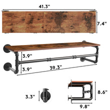 Load image into Gallery viewer, Clothes Rack with Top Shelf Industrial Pipe Wall Mounted Garment Rack Bedroom
