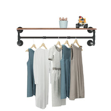 Load image into Gallery viewer, Clothes Rack with Top Shelf Industrial Pipe Wall Mounted Garment Rack Bedroom
