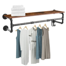 Load image into Gallery viewer, Clothes Rack with Top Shelf Industrial Pipe Wall Mounted Garment Rack Bedroom
