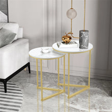 Load image into Gallery viewer, Gold Metal Nesting Tables Stackable Set Of 2 End Tables Side Tables Marble Top
