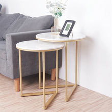 Load image into Gallery viewer, Gold Metal Nesting Tables Stackable Set Of 2 End Tables Side Tables Marble Top
