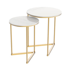 Load image into Gallery viewer, Gold Metal Nesting Tables Stackable Set Of 2 End Tables Side Tables Marble Top
