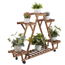 Load image into Gallery viewer, Indoor Outdoor Plant Stand Flower Pot Holder Rack Wood Shelf Wheels Heavy Duty
