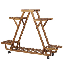 Load image into Gallery viewer, Indoor Outdoor Plant Stand Flower Pot Holder Rack Wood Shelf Wheels Heavy Duty
