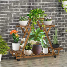 Load image into Gallery viewer, Indoor Outdoor Plant Stand Flower Pot Holder Rack Wood Shelf Wheels Heavy Duty
