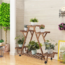Load image into Gallery viewer, Indoor Outdoor Plant Stand Flower Pot Holder Rack Wood Shelf Wheels Heavy Duty
