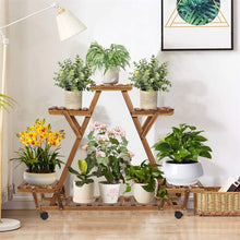 Load image into Gallery viewer, Indoor Outdoor Plant Stand Flower Pot Holder Rack Wood Shelf Wheels Heavy Duty
