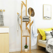 Load image into Gallery viewer, Sturdy Natural Bamboo Tree Garment Clothes Coat Hat Hanger Stand Rack w/ Shelves
