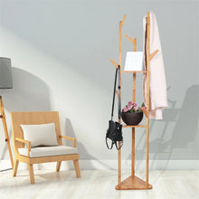 Load image into Gallery viewer, Sturdy Natural Bamboo Tree Garment Clothes Coat Hat Hanger Stand Rack w/ Shelves
