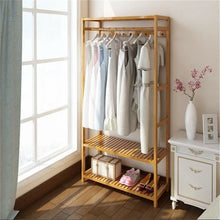 Load image into Gallery viewer, 3 Tier Clothes Rack Heavy Duty Wood Garment Shelves Rolling Wheels Side Hooks US
