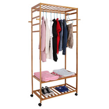 Load image into Gallery viewer, 3 Tier Clothes Rack Heavy Duty Wood Garment Shelves Rolling Wheels Side Hooks US
