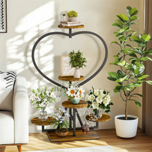 Load image into Gallery viewer, Heavy Duty Square Pipe Plant Stand Heart 5-tier Flower Rack Display Shelves Wood
