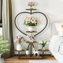 Load image into Gallery viewer, Heavy Duty Square Pipe Plant Stand Heart 5-tier Flower Rack Display Shelves Wood
