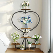 Load image into Gallery viewer, Heavy Duty Square Pipe Plant Stand Heart 5-tier Flower Rack Display Shelves Wood
