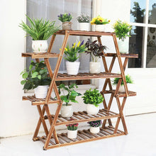 Load image into Gallery viewer, Jumbo Triangle 4 Tier Wood Plant Stand Flower Rack Storage Shelf Garden Outdoor
